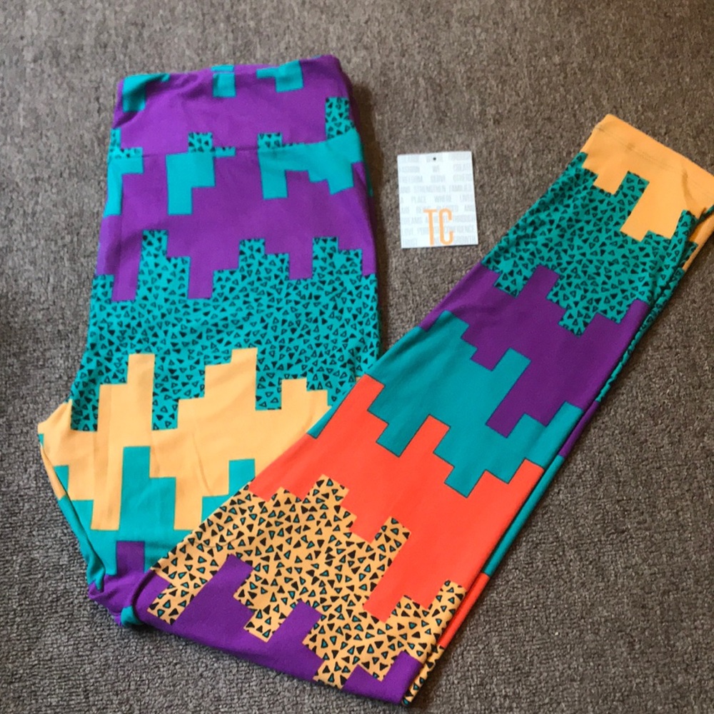 Lularoe tc leggings purple teal yellow design NEW